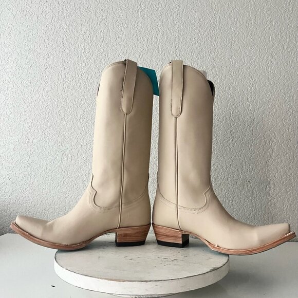 Lane Emma Jane Women’s Cream Western Boots Size 7.5 Tall Snip Toe Cowboy Pull On - Picture 7 of 11